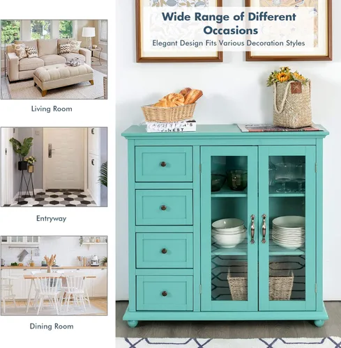 Vista 8 de Giantex Aparador buffet, armario de almacenamiento de madera, mesa consola con 4 cajones, credenza de 2 puertas, muebles de sala de estar, comedor