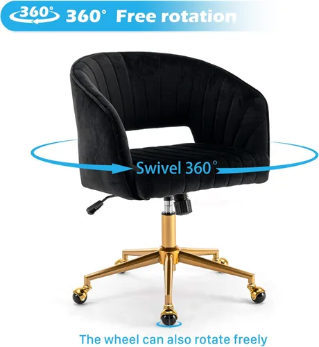 Vista 5 de Silla de oficina para el hogar, silla giratoria de terciopelo para escritorio, sillón de acento tapizado, sillas modernas capitoneadas con base