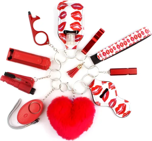 Keychain Set for Women with Alarm, Pom Pom, Whistle, Gifts for Girls, Friends, Women, Mom and Daughter