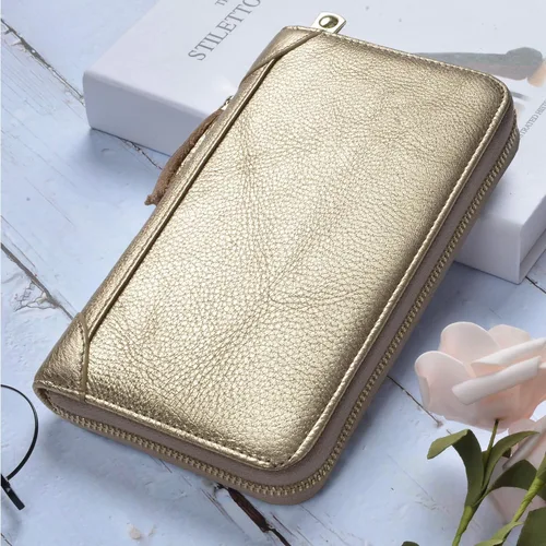 Vista 2 de Easyoulife - Monedero de cuero con cremallera, billetera portatarjetas para mujer, bloqueo RFID