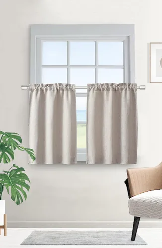 Vista 2 de Cortinas de cocina de 36 pulgadas de largo, juego de cortinas y cenefas de cocina, lino texturizado, cortinas opacas para baño, cortinas de baño