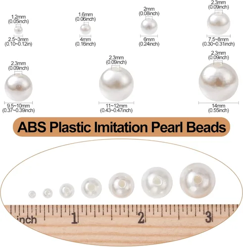 Vista 2 de UR URLIFEHALL 1170 cuentas de perlas de plástico ABS, cuentas de perlas de imitación de varios tamaños, cuentas de perlas de marfil para relleno