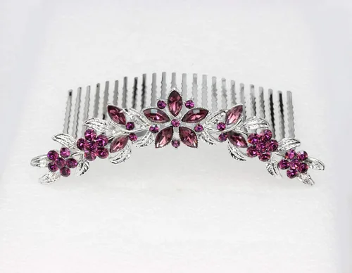 Vista 2 de Faship Hermoso peine de pelo floral de cristal de diamantes de imitación púrpura