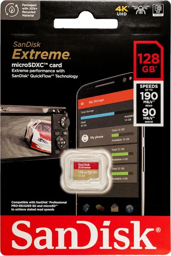 Vista 2 de SanDisk Micro SDXC 128GB Extreme Memory Card funciona con DJI Drone Series Mini 4 Pro (SDSQXAA-128G-GN6MN) V30 A2 4K UHD UHS-I Bundle con (1) lector