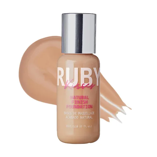 Ruby Kisses Base líquida de cobertura media, ligera, acabado natural, maquillaje facial para todo tipo de piel, maquillaje coreano (beige pulido)