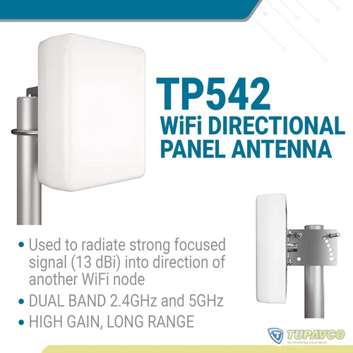 Vista 2 de Tupavco TP542 Antena de panel direccional de doble banda (13dBi) para exteriores (WiFi de 2.4 GHz y 5 GHz) Señal de red inalámbrica