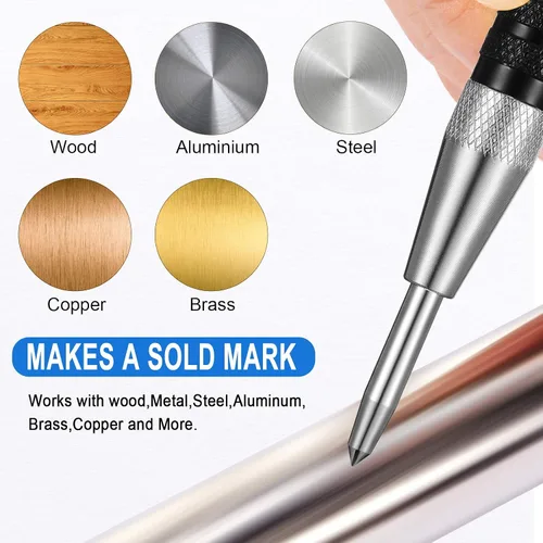 Vista 3 de Honoson 3 piezas de punta de carburo de tungsteno con imán de grabado de aluminio pluma con clip y punzón central automático con resorte para vidrio
