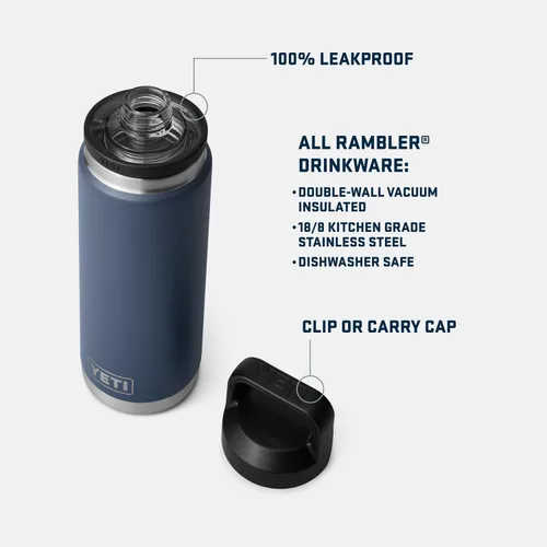 Vista 2 de YETI Rambler - Botella de 26 oz, aislada al vacío, de acero inoxidable con tapa Chug, color negro
