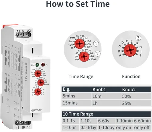 Vista 3 de Relé de tiempo multifunción 16A con 10 opciones de función relé AC/DC12V-240V (GRT8-M1, AC/DC12V-240V)