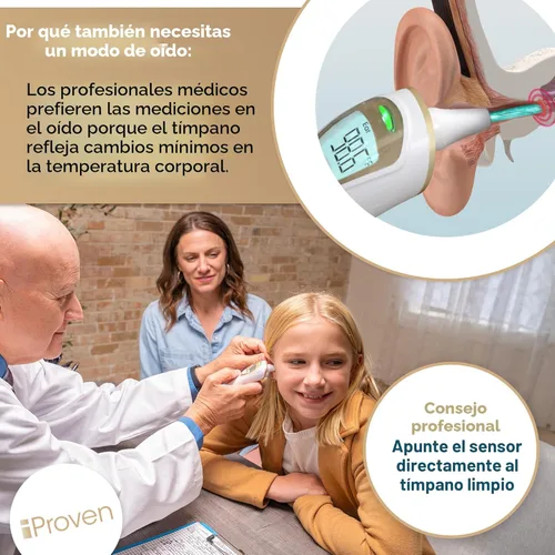 Vista 2 de iProvèn Serie Pro Termómetro de oído con función de frente sin contacto Precisión superior para adultos, niños, bebés Termómetro digital