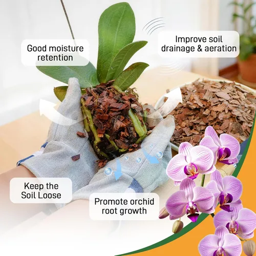 Vista 4 de Corteza de orquídea de 2 cuartos de galón de grado hortícola: mantillo natural para plantas en maceta, desarrollo de raíces de plantas de orquídeas