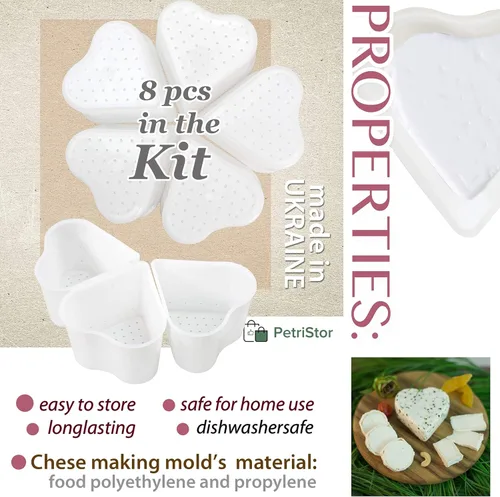 Vista 8 de PetriStor Molde de queso suave para queso de 8 piezas, 1/3 cuartos de galón, molde de queso suave para hacer queso, suministros caseros para hacer