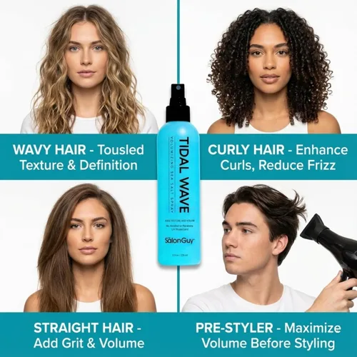 Vista 6 de THESALONGUY Tidal Wave - Spray para el cabello con sal marina – Spray profesional de volumen y textura para ondas de playa Texturizador de acabado
