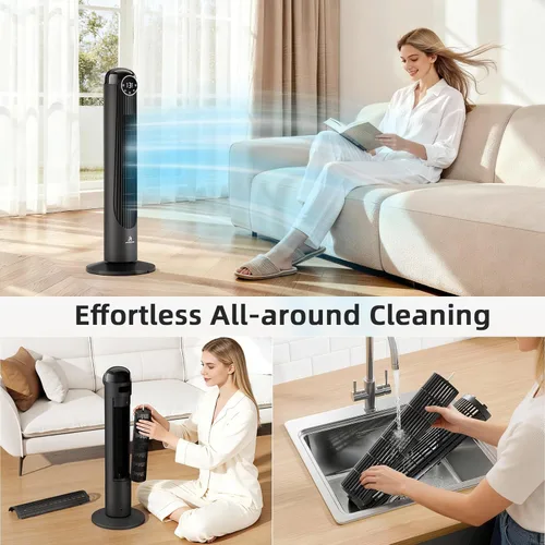 Vista 6 de Antarctic Star T36 Tower Fan-36 Inch, Bladeless Oscillating Fan with Remote, 6 Speeds & 4 Modes, LED Display, 9H Timer, Quiet Floor Standing Fan for