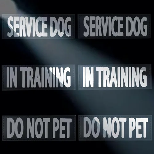 Vista 9 de Paquete de 2 parches para perros de servicio para arnés o collar de perro, letras grandes transparentes para una fácil visibilidad, para perros