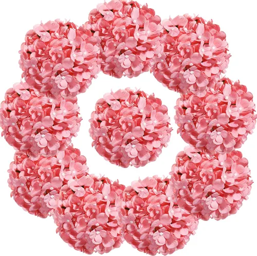 Vista 13 de 10 unidades de cabezales de hortensias de seda con tallos, flores artificiales para decoración de bodas y hogar (Champán)