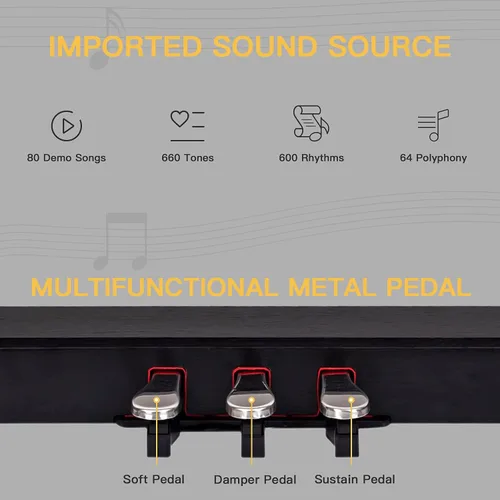 Vista 2 de HEXANT Piano digital ponderado de 88 teclas, teclado de pie eléctrico plegable de tamaño completo semi-ponderado con 3 pedales y teclado
