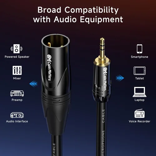 Vista 4 de Cable Matters cable de 3.5 mm a XLR - 3 pies, cable XLR macho a macho a 1/8 pulgadas, compatible con iPod, reproductor de MP3, portátil, grabadora