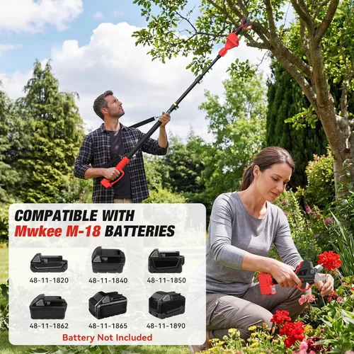 Vista 2 de Tijeras de podar eléctricas 2 en 1 para batería Mwkee M-18, podadoras de poste inalámbricas de 1.6 pulgadas de diámetro de corte de 18 V - Motor sin