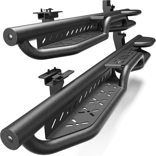 Vista 30 de Crew Cab - Estribos compatibles con Jeep Wrangler JK 2007-2018, solo 2 puertas, dos escalones, barras Nerf de acero resistente de carbono negro