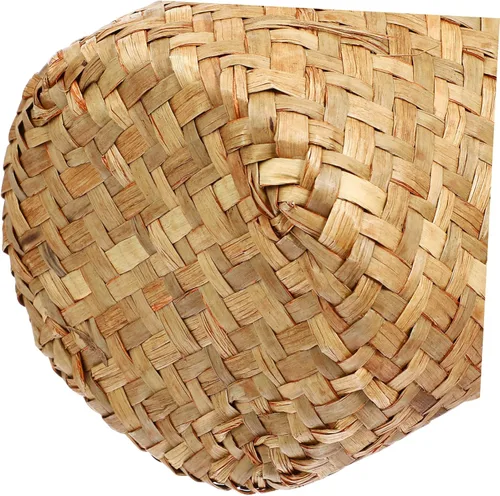 Vista 2 de Zerodeko Cesta de basura tejida de mimbre para decoración de oficina, contenedor de basura rústico, cesta de flores para baño, cocina, hogar