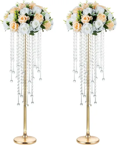 Vista 10 de NUPTIO Centros de mesa de boda Jarrones dorados: 2 unidades de 21.7 pulgadas de alto Jarrón de flores de cristal Soporte de flores de metal