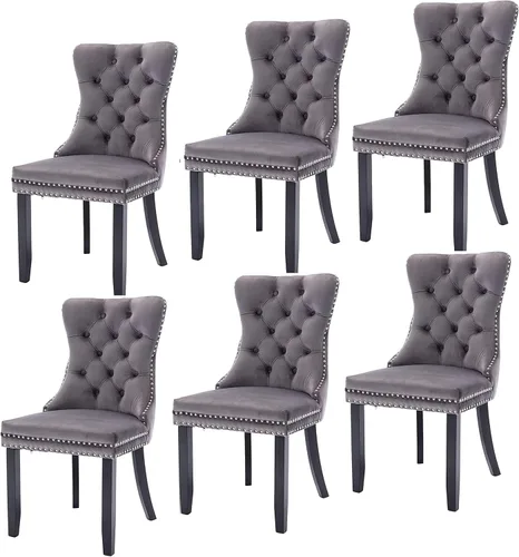 Vista 95 de Juego de 2 sillas de comedor modernas para sala de estar, cocina, patas de madera maciza, cojín acolchado de tela de lino, asiento y respaldo