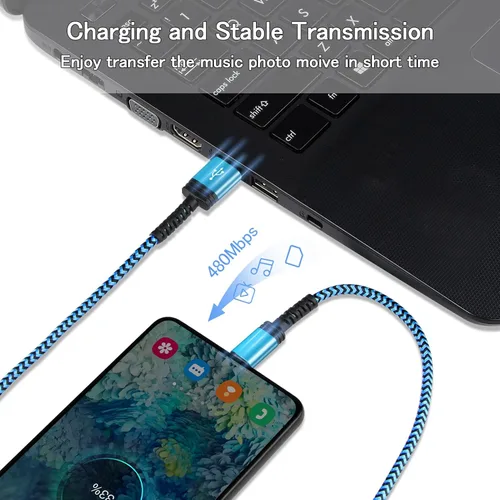 Vista 4 de Cable USB C de carga rápida, paquete de 2 cables tipo C de 3 pies, cable trenzado de teléfono Android para Samsung Galaxy A32 A15 5G A17 A16 A56 A35