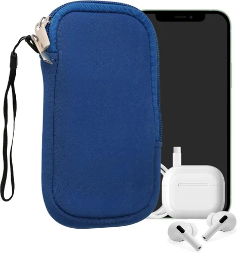 Vista 39 de kwmobile Bolsa de neopreno para teléfono tamaño XL - 6.7/6.8 pulgadas - Funda universal para celular con cremallera, correa para la muñeca, amarillo