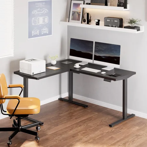 Vista 157 de FLEXISPOT Escritorio de esquina profesional con motor dual en forma de L, escritorio eléctrico de pie, escritorio de pie con altura ajustable, mesa