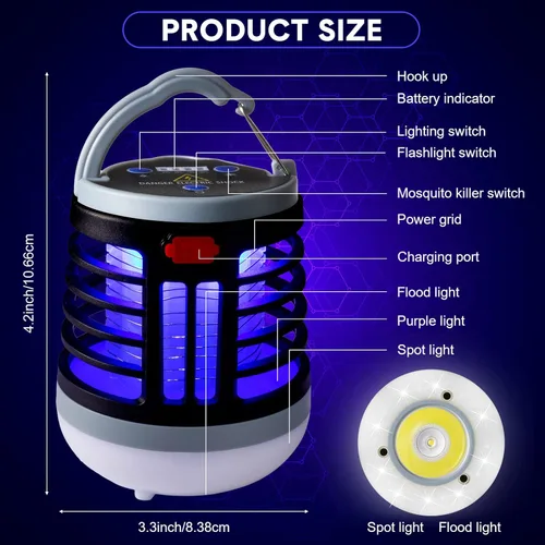 Vista 2 de Paquete de 2 unidades 3 en 1 Extractor de insectos con USB recargable, asesino de mosquitos, repelente portátil resistente al agua, para interiores