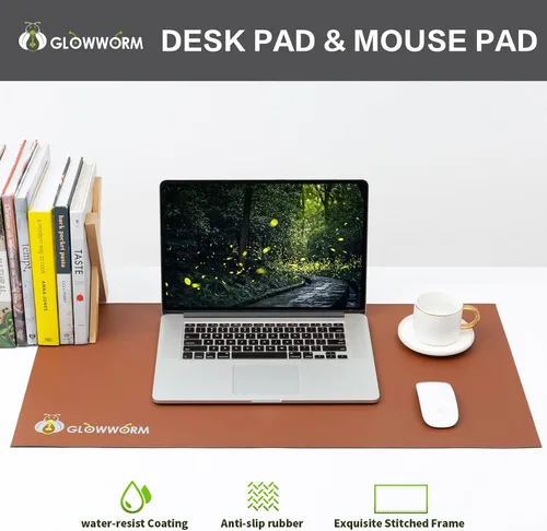 Vista 2 de Glowworm Alfombrilla para mouse, antideslizante, protector de mesa de escritorio de piel sintética impermeable, protector de escritorio delgado