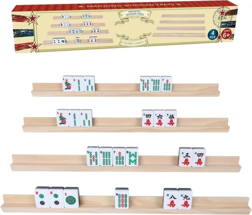 Juego de 4 bandejas de azulejos de mahjong de madera, mejora tu juego de Mahjong, estantes para mahjong, tren mexicano, dominó y más (solo bastidor)
