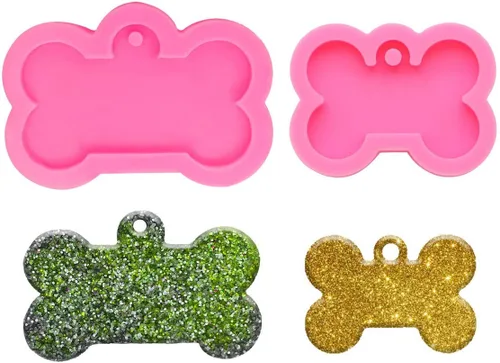 Vista 7 de 2 moldes brillantes para llavero con forma de hueso de perro, moldes de silicona de resina para resina epoxi, moldes de silicona de arcilla