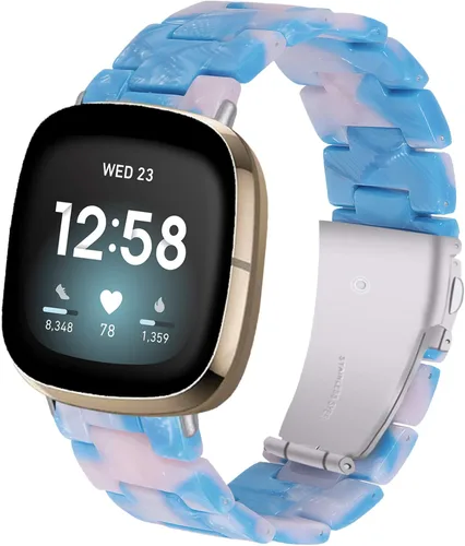 Vista 10 de Miimall Compatible con Fitbit Versa 3/Sense, bandas de resina para mujeres y hombres, correa de repuesto de acero inoxidable súper ligera