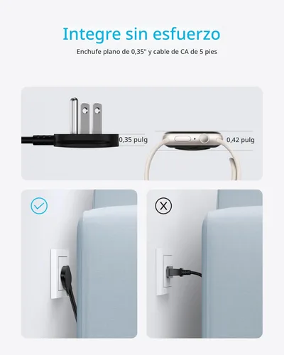 Vista 5 de Anker Estación de carga Nano (67W máx.), regleta de alimentación USB-C 6-en-1 para iPhone 16/15 y MacBook, con enchufe plano y cable de extensión