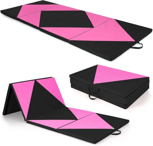 Vista 16 de Giantex 4'x10'x 2" Gymnastics Mat, 4-Panel Folding Aerobics Exercise Mat w/Hook & Loop Fastener, Carrying Handle, Portable Tumbling Mat for