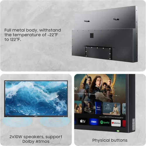 Vista 4 de SYLVOX TV al aire libre de 43 pulgadas, Smart TV compatible con Google impermeable 4K LED televisión al aire libre con altavoces duales, compatible