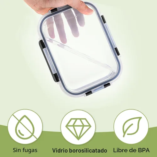 Vista 5 de Paquete de 8 recipientes de vidrio borosilicato con tapas para almacenar alimentos o preparar comidas, loncheras Bento a prueba de fugas