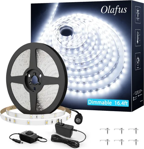 Vista 11 de Olafus Tira de luces LED de 16.4 pies, luz blanca cálida, regulable, kit de luces LED de 12 V, tiras de iluminación flexibles para debajo