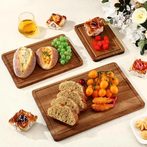 Vista 4 de Ziliny 9 tablas de cortar gruesas de cocina, 3 tamaños, con ranuras para jugos y asas, bloques de carnicería resistentes, fáciles de mantener