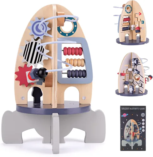 Wdmiya Montessoritoys - Cubo de actividades de madera espacial para bebé, regalos de cumpleaños para niños y niñas de 1 año, regalos sensoriales y