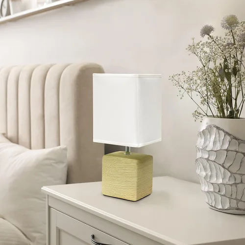 Vista 4 de Simple Designs LT2071-WOB - Mini lámpara de mesa blanca gris jaspeada de cerámica con pantalla negra para mesita de noche