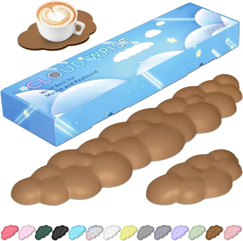 Vista 17 de JIKIOU Reposamuñecas para teclado Cloud de cuero, reposamuñecas con base de poliuretano antideslizante, cómodo reposamuñecas de espuma viscoelástica