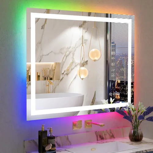 Vista 66 de Espejo de baño LED de 20 x 30 pulgadas con luces delanteras y retroiluminadas, espejo de tocador iluminado para pared de baño con 3