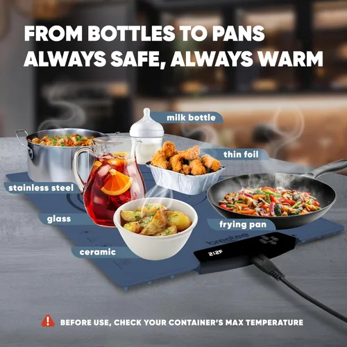 Vista 5 de BREETEE Tapete eléctrico para calentar alimentos – Tapete de calefacción de silicona para alimentos con 9 niveles de temperatura – Tapete