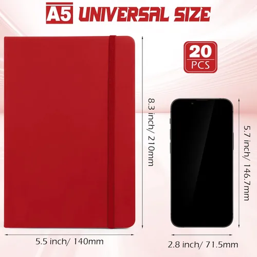 Vista 61 de Honoson 20 Pack Lined Journal Notebooks A5 Hardcover Executive Notebook 5.5" x 8.3" PU Leather Wide Ruled Journals Bulk with Elastic Band for Home