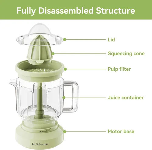 Vista 5 de La Reveuse Exprimidor eléctrico de cítricos de 34 onzas para jugo de pomelo, naranja, limón y lima, 40 W, amarillo grisáceo