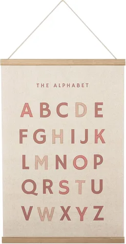 Bon et Beau Póster bordado del alfabeto de 16 x 24 pulgadas enmarcado con colgador de madera, decoración de pared rosa polvoriento para guardería,