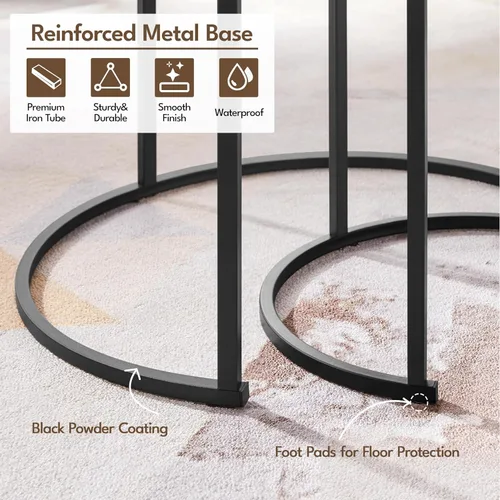 Vista 5 de Yaheetech Juego de 2 mesas auxiliares anidables, mesas auxiliares apilables rústicas, juego de mesa auxiliar anidable con mesa redonda de madera